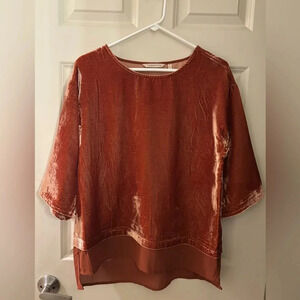 Soft Surroundings Gisella Crushed Velvet Top, Rust/Orange, Size S